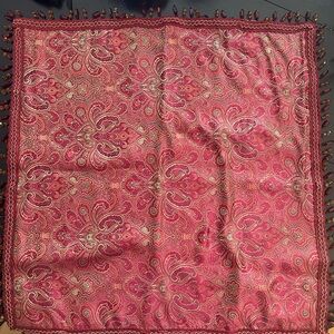 Tarot card table cloth,Jaquard pattern on front with red beads hanging from trim